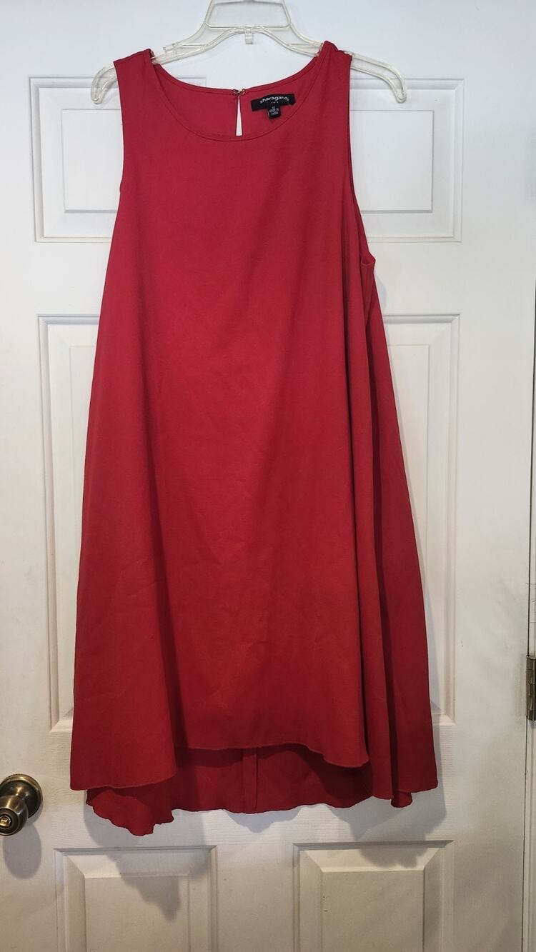 Sharagano Red Sleeveless Swing Dress Women's Size 14 High-Low Hem D16